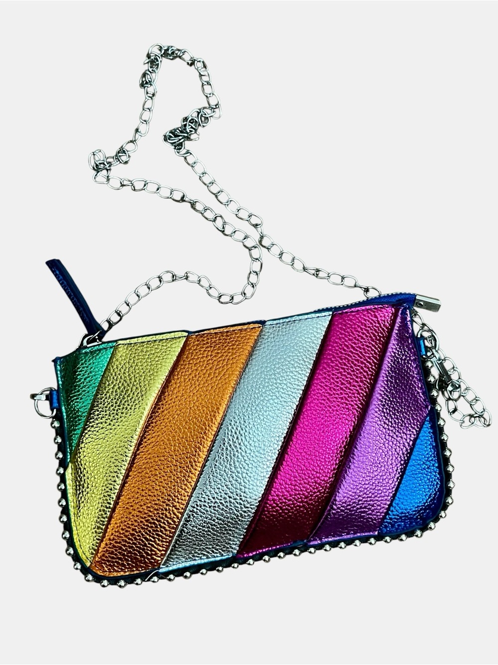 Color-Block Metallic Rainbow Crossbody Bag with Silver Chain Strap - Picture 2 of 9